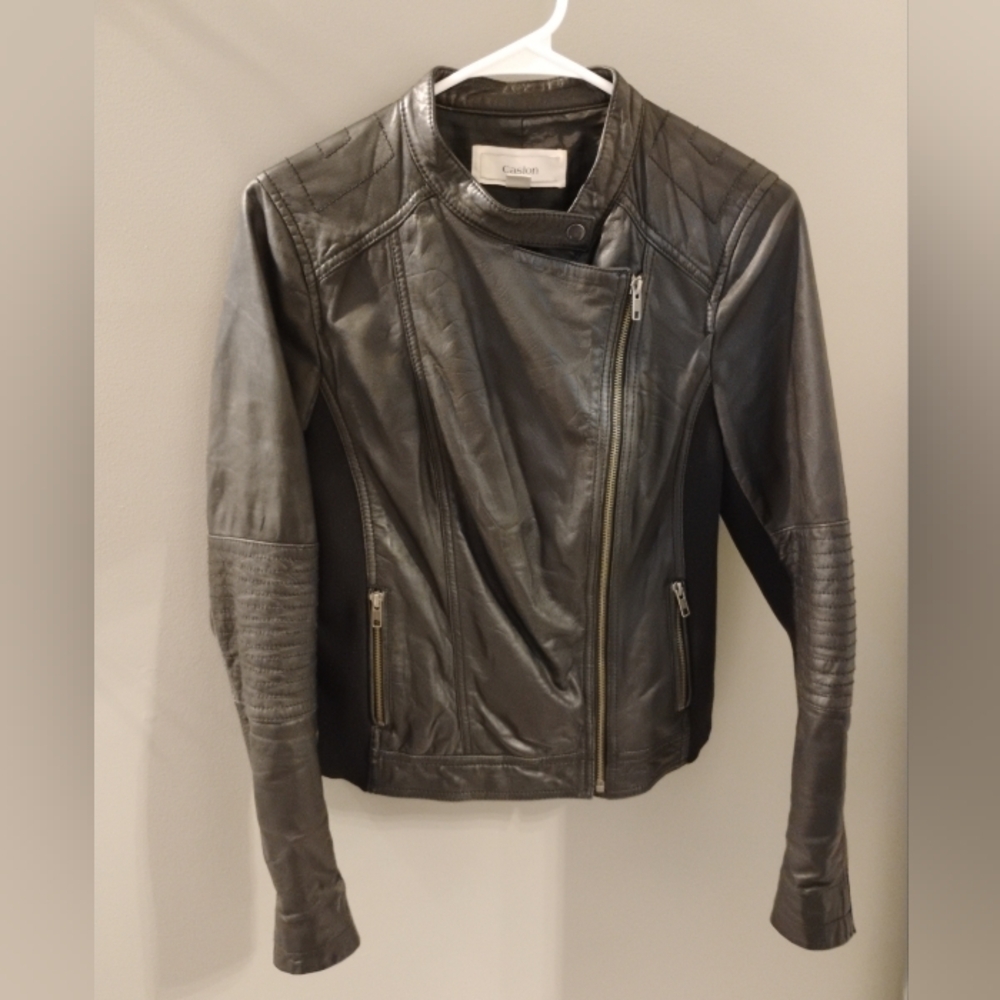 Women's Calson  Size Small 100% Leather Asymmetrical Moto Black Jacket Nordstrom